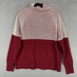 SUMMERSALT Sweater Pullover Womens L Red Mock Neck Striped Wool Cashmere